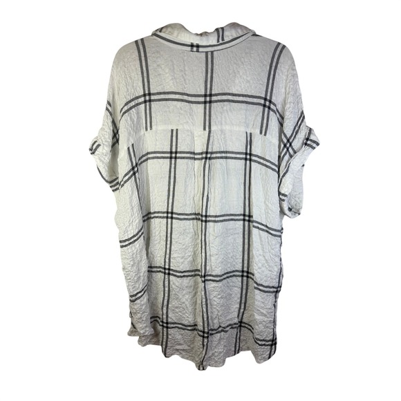 Jane + Delancey White Black Plaid Crinkle Oversized Tunic Shirt Top Women's 2X - Picture 2 of 5